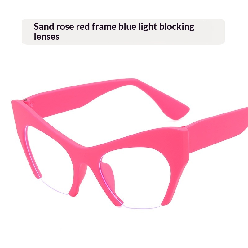 Fashionable Personalized Semi-Frame Cut-Out Cat-Eye Plain Glasses - Image 8