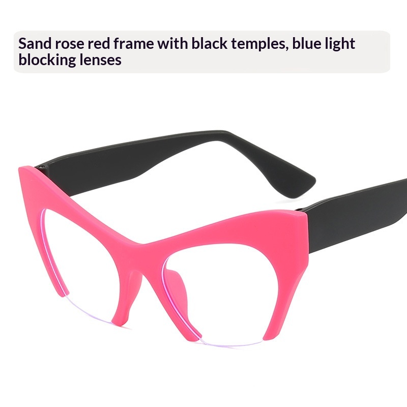 Fashionable Personalized Semi-Frame Cut-Out Cat-Eye Plain Glasses - Image 11
