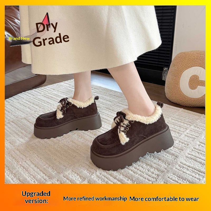 Fleece-lined, Thick Cotton Shoes With A Chunky Sole