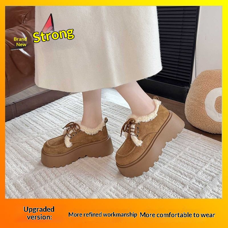 Fleece-lined, Thick Cotton Shoes With A Chunky Sole