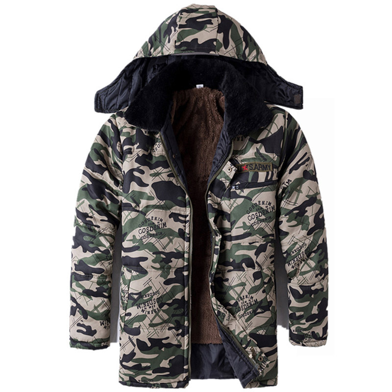 Winter Thickened Fleece Lined Camouflage Cotton Padded Jacket For Men
