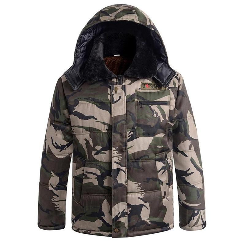 Winter Thickened Fleece Lined Camouflage Cotton Padded Jacket For Men