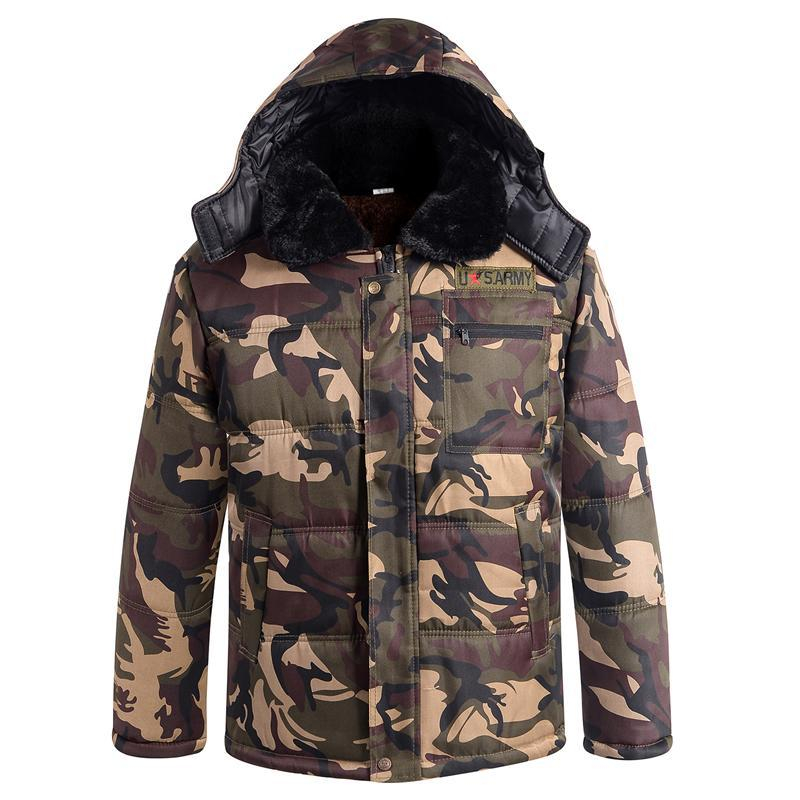 Winter Thickened Fleece Lined Camouflage Cotton Padded Jacket For Men
