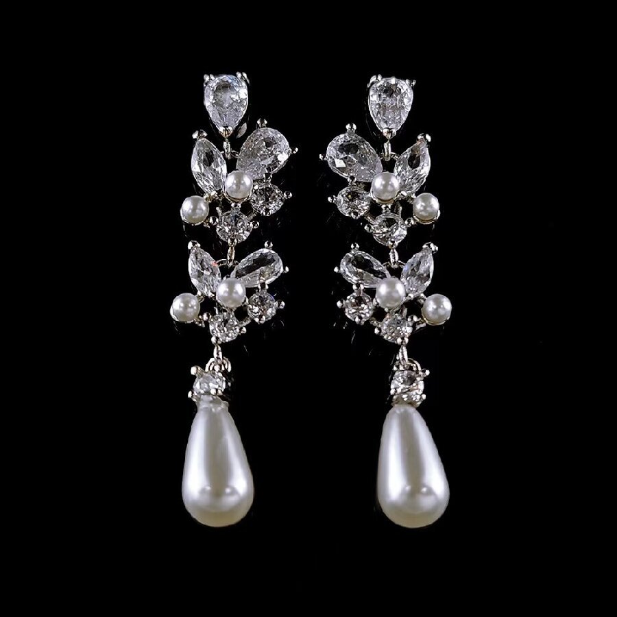 Vintage-style Long Teardrop Tassel Zircon Earrings