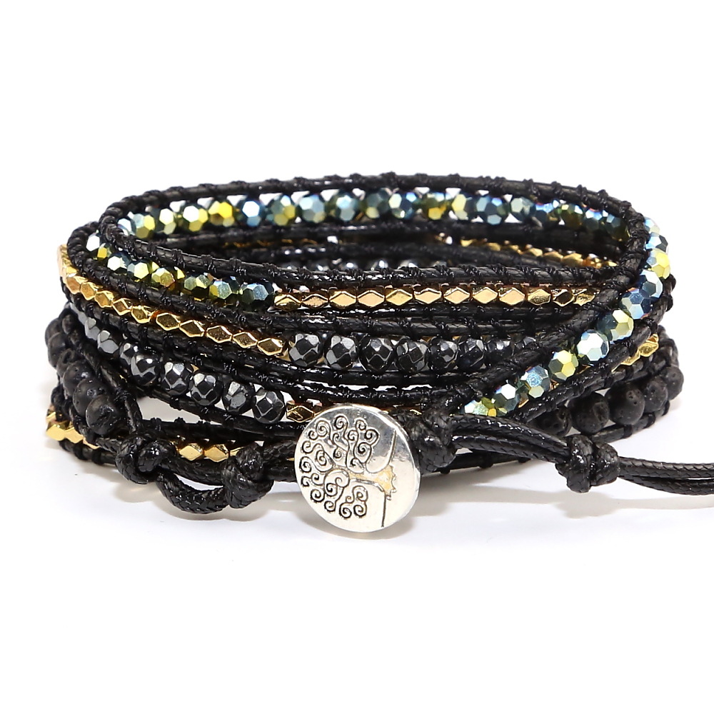 Black Agate Woven Multi-layer Wax Rope Bracelet