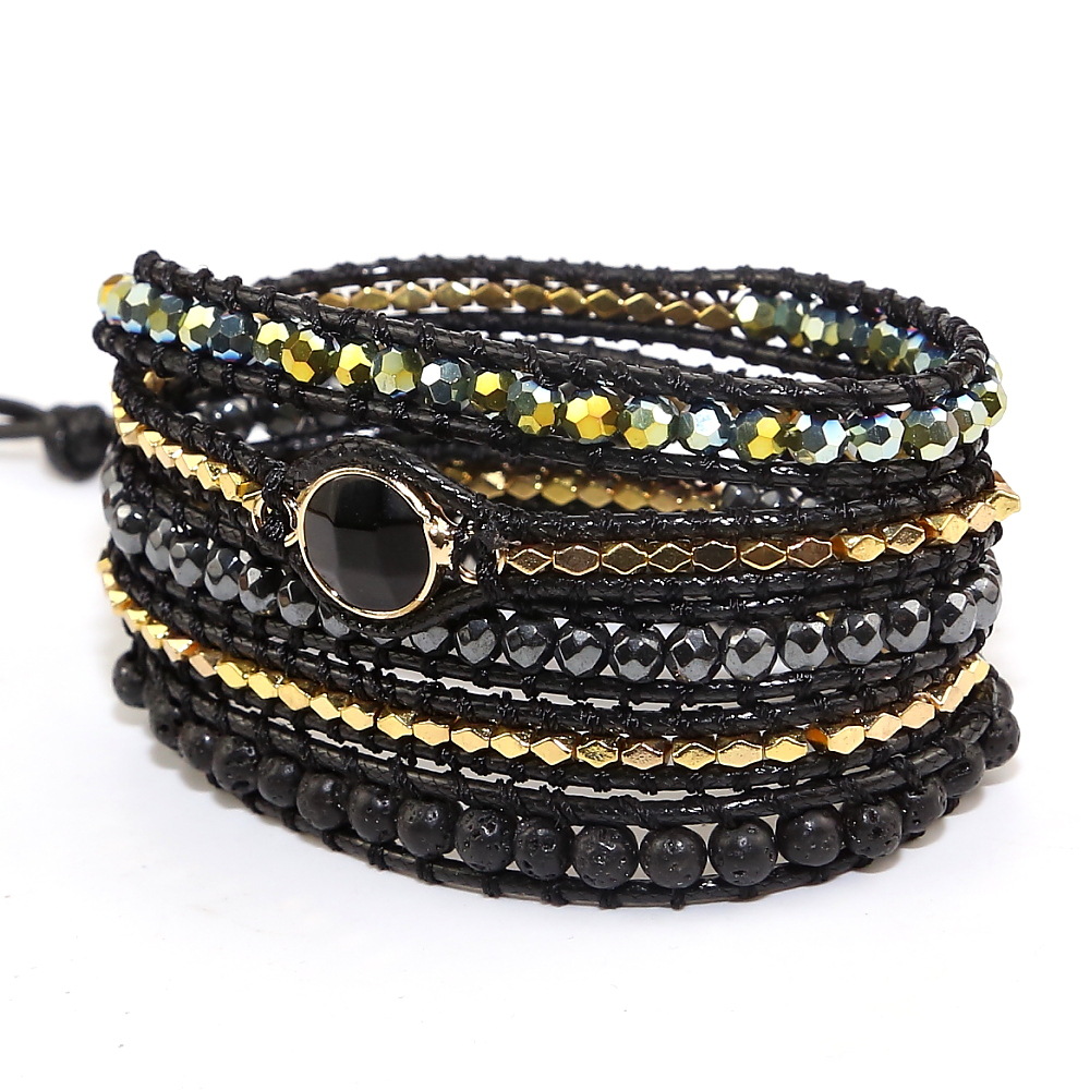 Black Agate Woven Multi-layer Wax Rope Bracelet