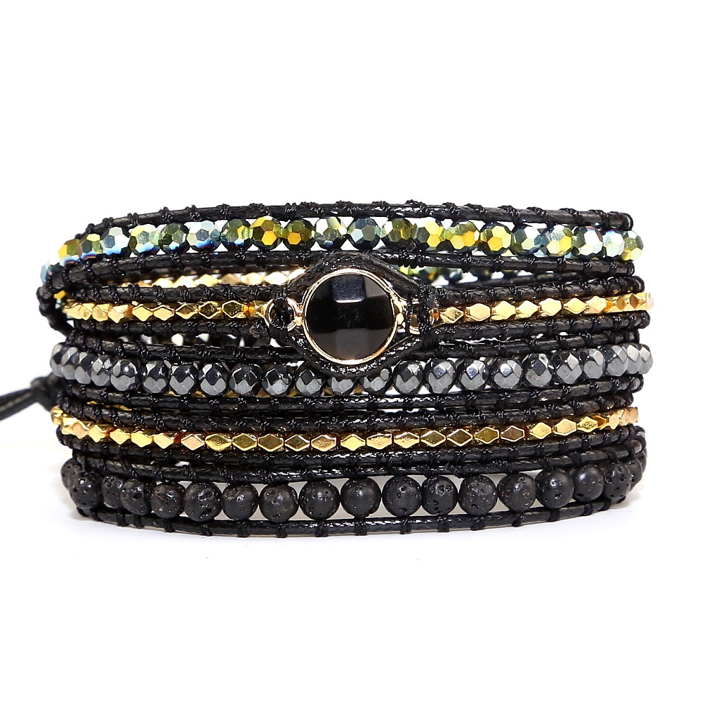 Black Agate Woven Multi-layer Wax Rope Bracelet