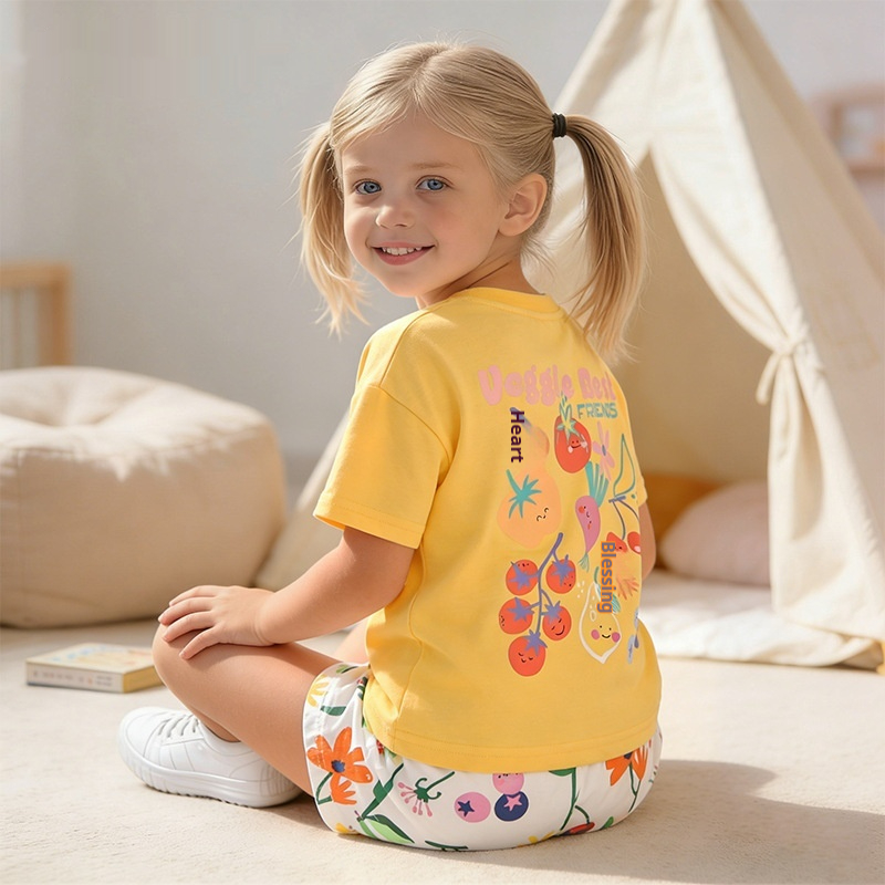 Girls' Set Summer New Round Neck Short Sleeves