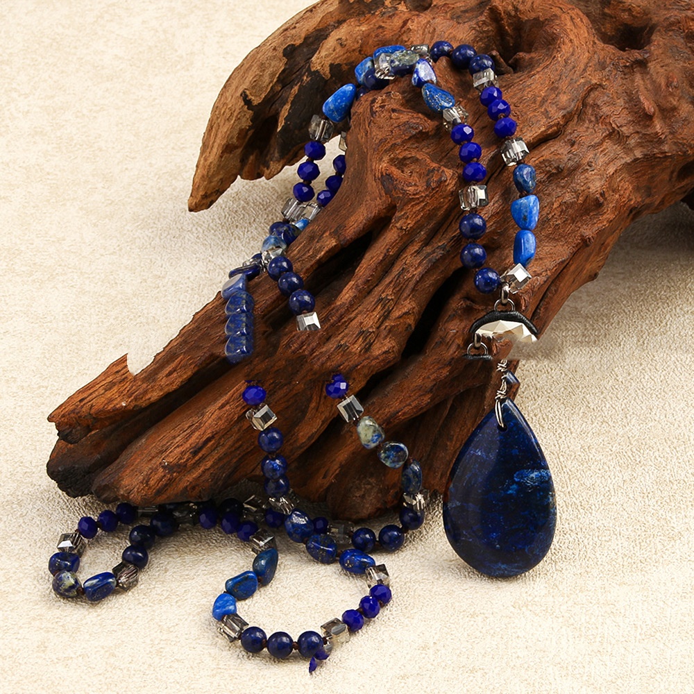 6mm Natural Stone Glass Knotted Necklace Sweater Chain