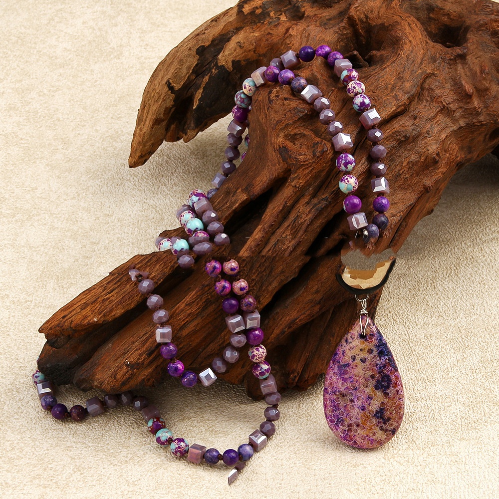 6mm Natural Stone Glass Knotted Necklace Sweater Chain