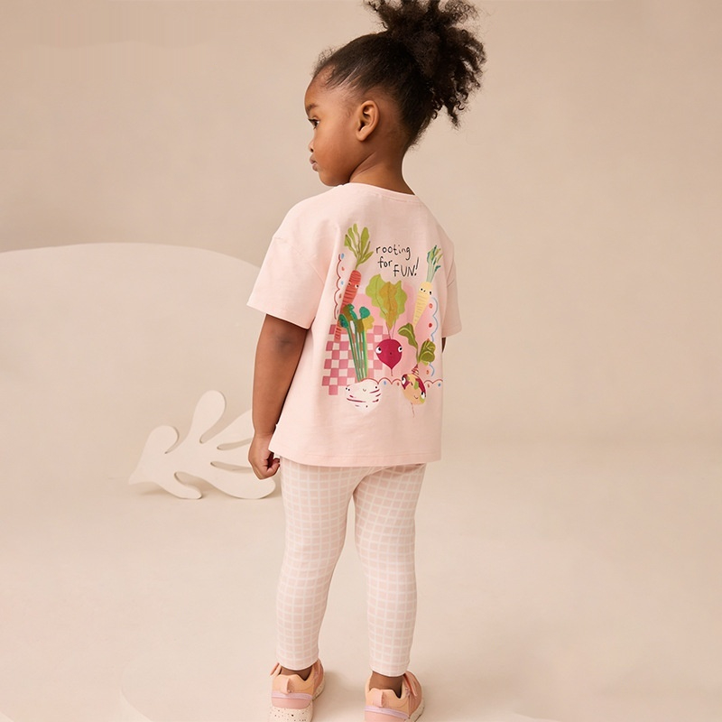 Girls' Set Crew Neck T-Shirt And Shorts Two-Piece Combo