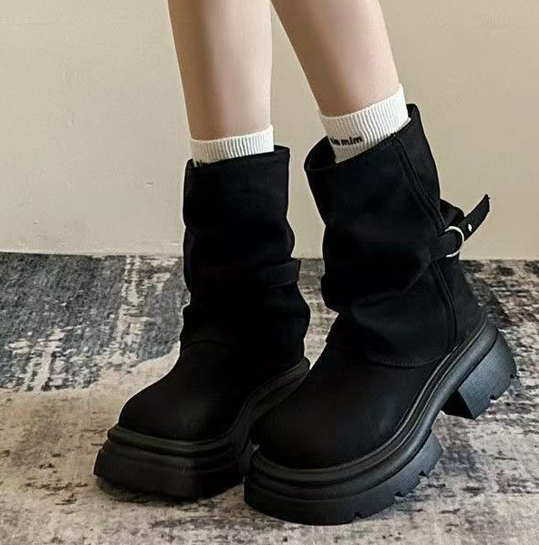 Women's Fashionable Retro Round-Toe Chunky-Soled Dr Martens Boots