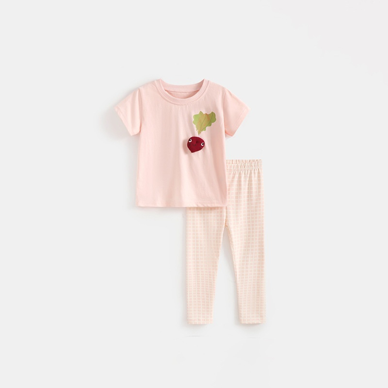 Girls' Set Crew Neck T-Shirt And Shorts Two-Piece Combo