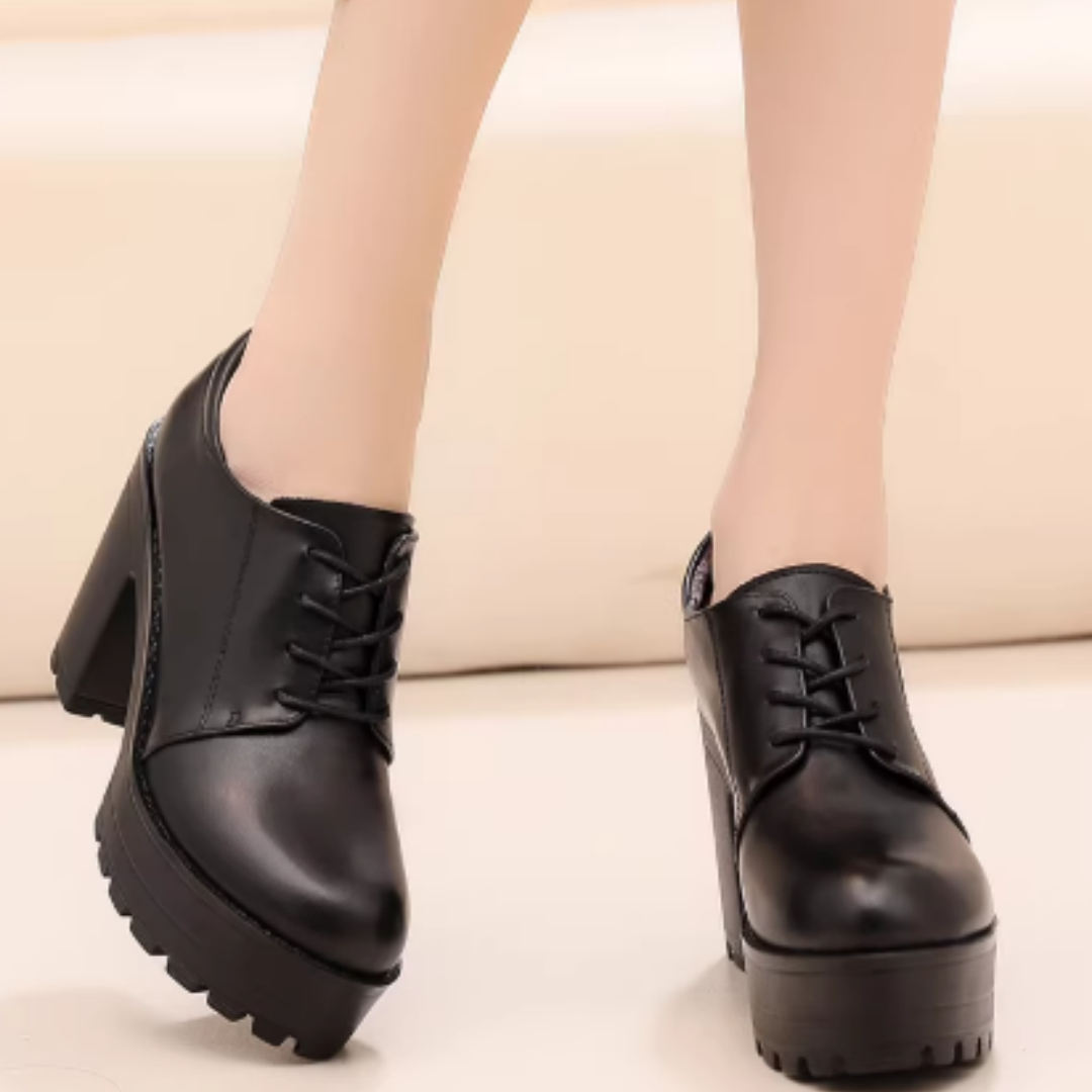 Genuine Leather Platform Round Toe Deep-cut Single Shoes For Autumn And Winter With Laces - imagen 1