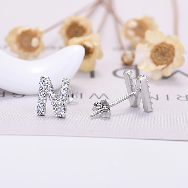 26-letter Zircon Earrings  Uppercase Letters