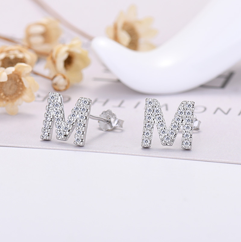 26-letter Zircon Earrings  Uppercase Letters