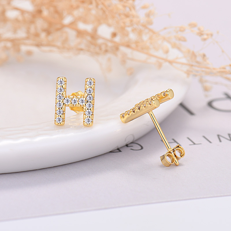 26-letter Zircon Earrings  Uppercase Letters