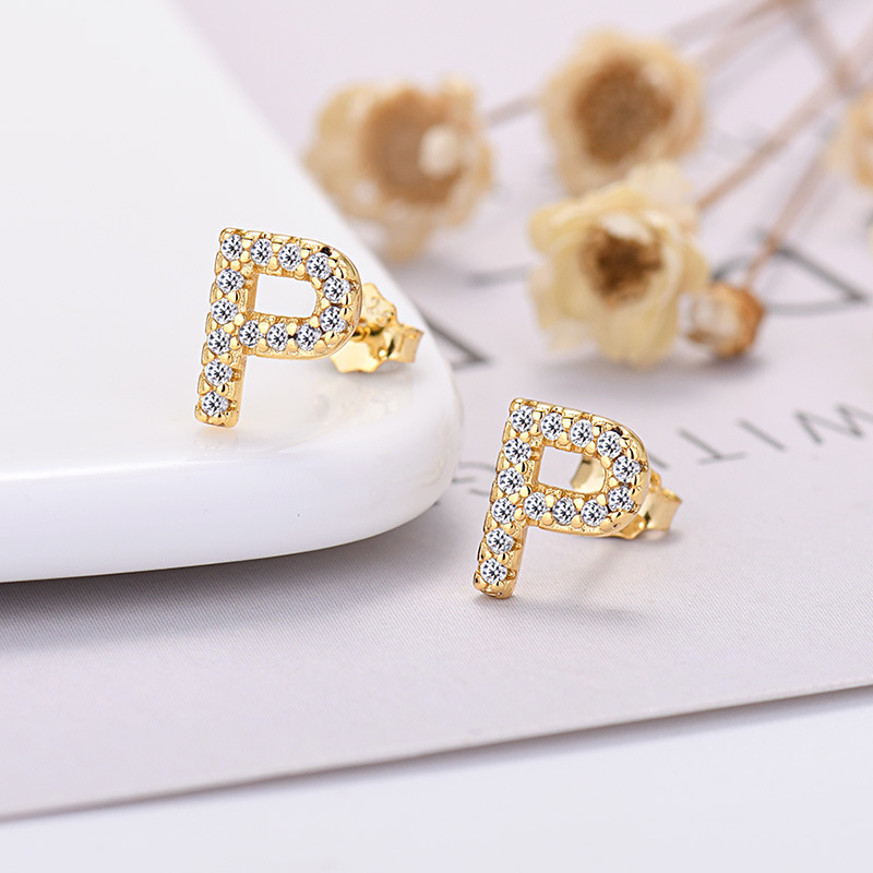 26-letter Zircon Earrings  Uppercase Letters