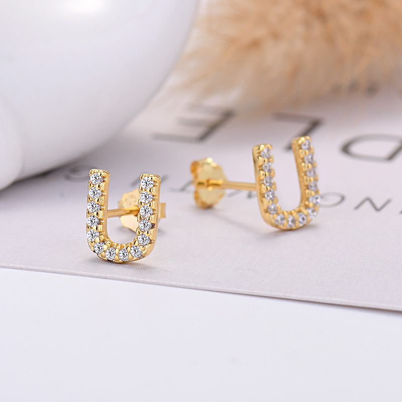 26-letter Zircon Earrings  Uppercase Letters