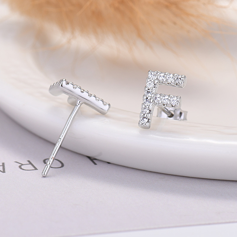 26-letter Zircon Earrings  Uppercase Letters