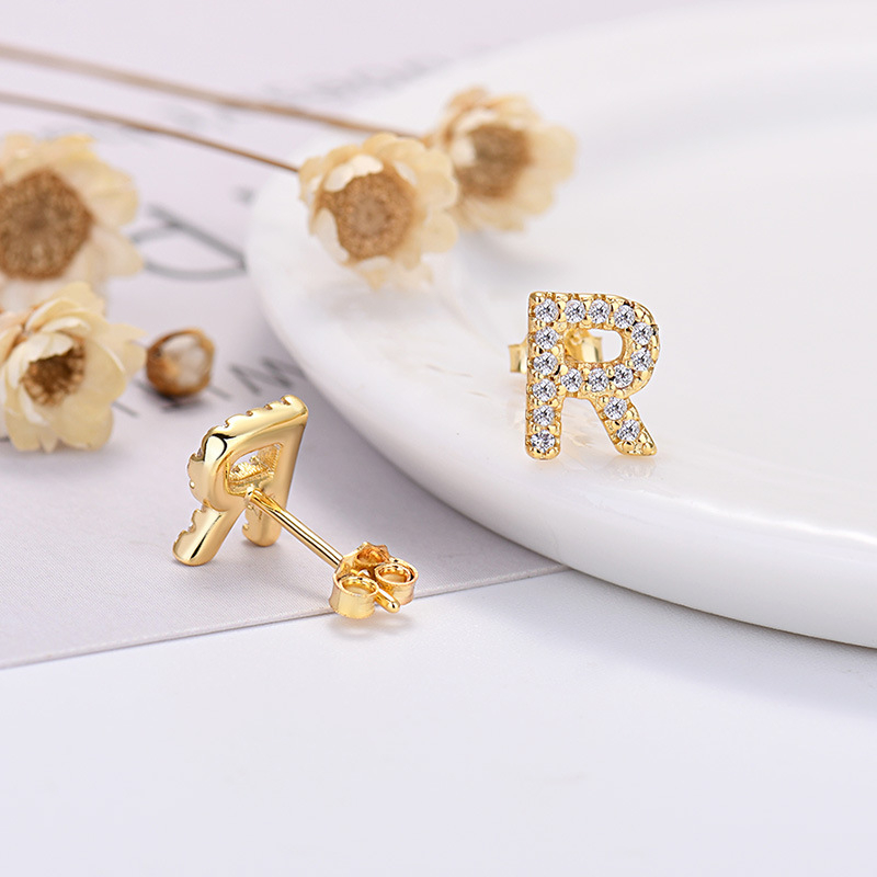 26-letter Zircon Earrings  Uppercase Letters
