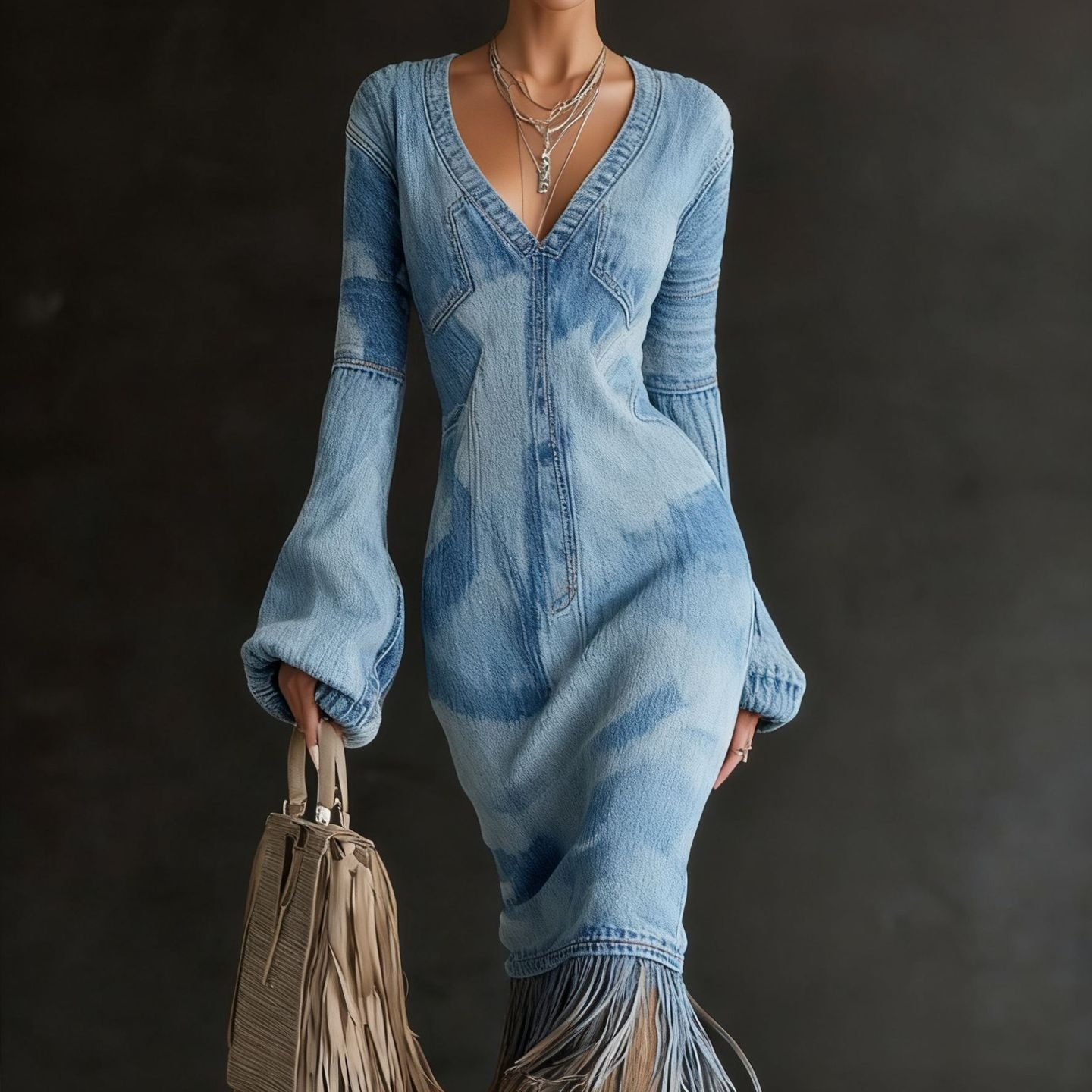 Womens Printed Fashionable Sweater Knitted Dress