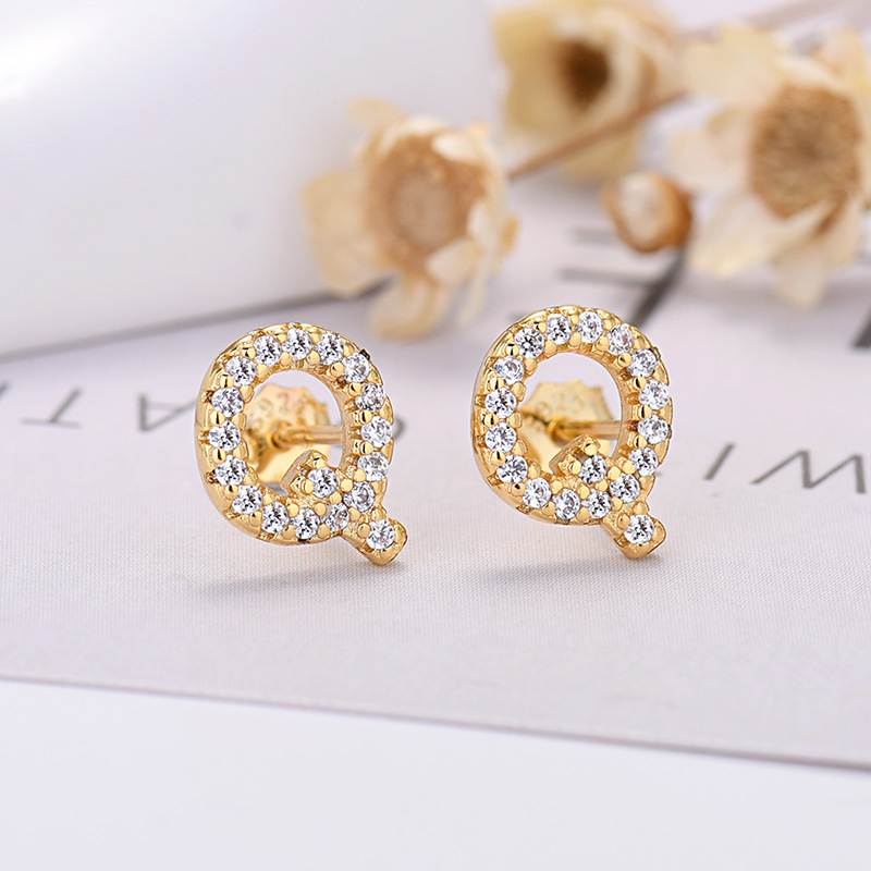 26-letter Zircon Earrings  Uppercase Letters