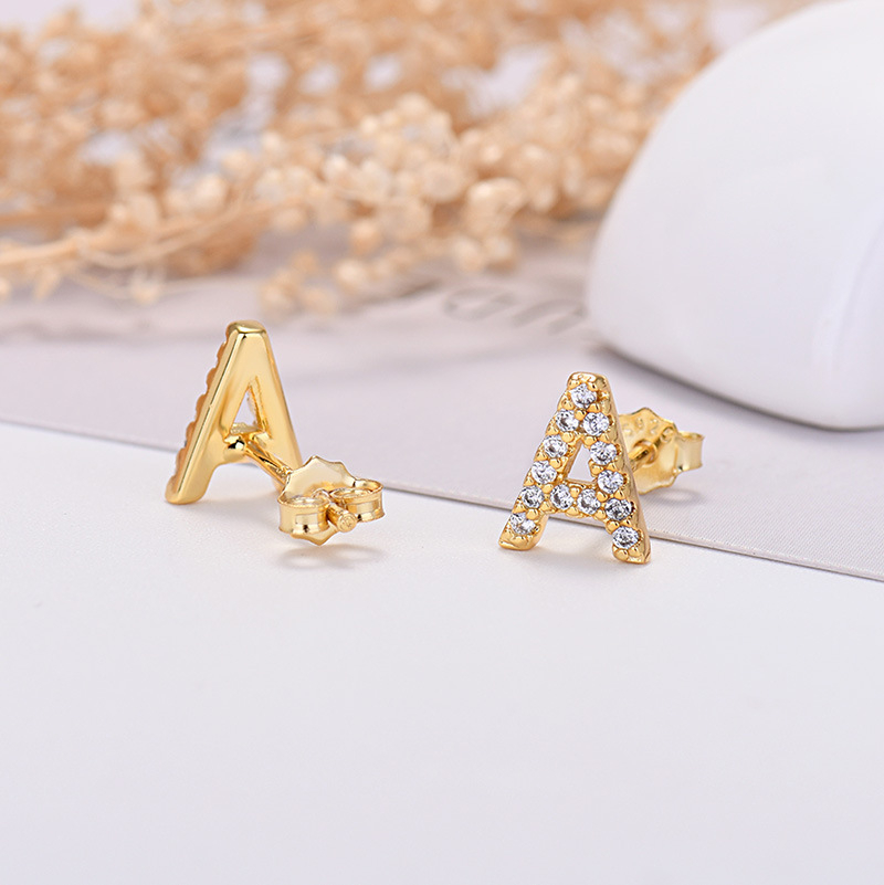 26-letter Zircon Earrings  Uppercase Letters