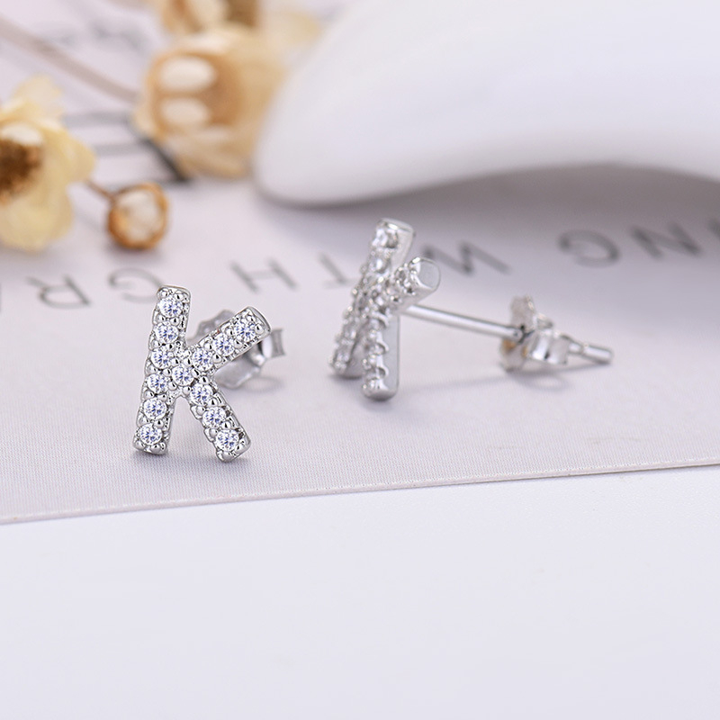 26-letter Zircon Earrings  Uppercase Letters