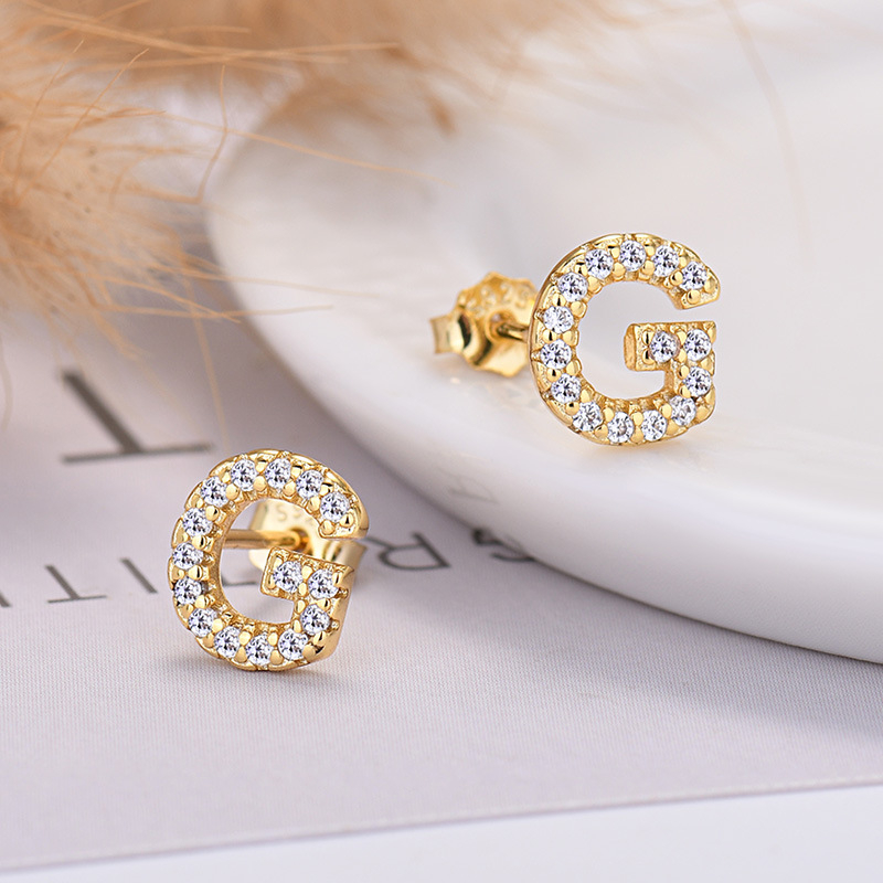 26-letter Zircon Earrings  Uppercase Letters