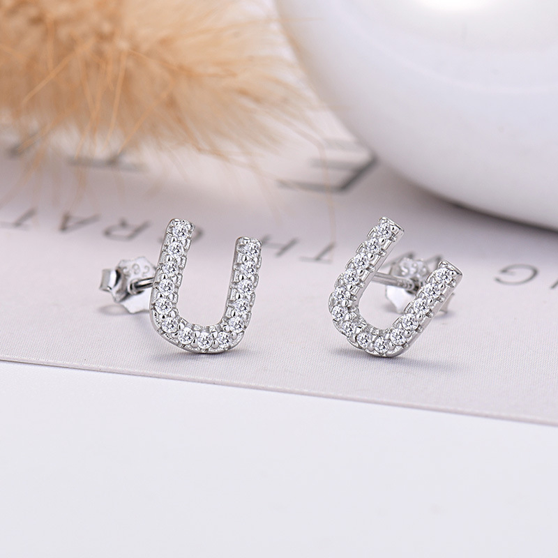 26-letter Zircon Earrings  Uppercase Letters