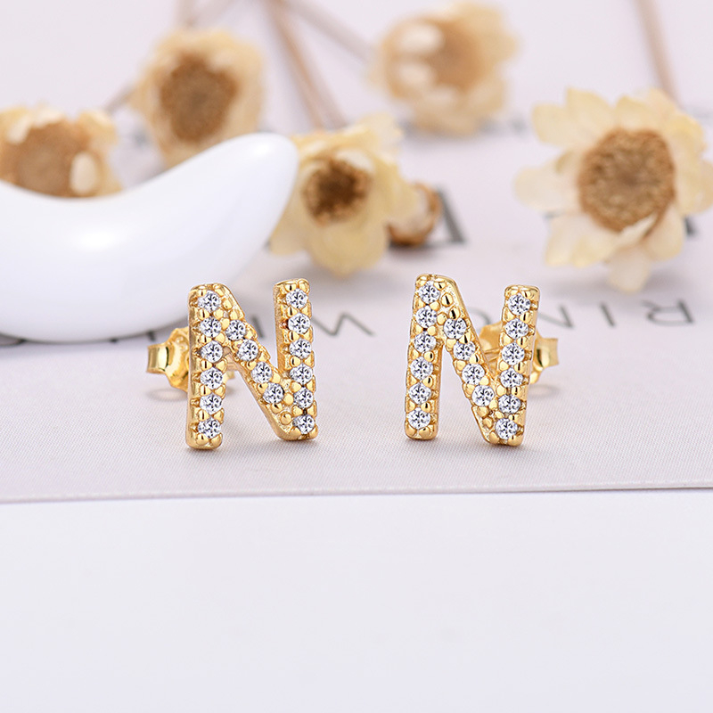 26-letter Zircon Earrings  Uppercase Letters