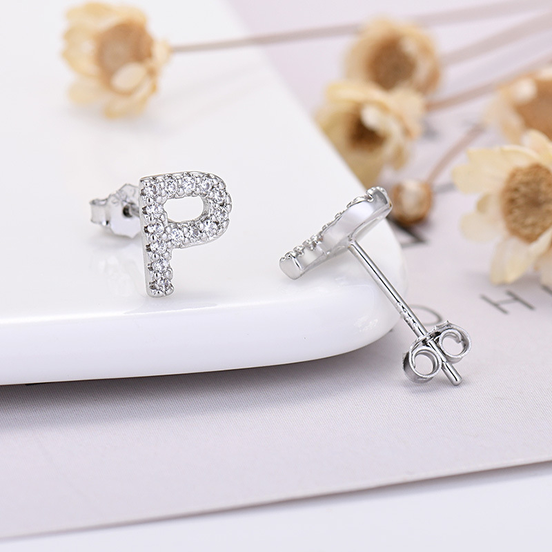 26-letter Zircon Earrings  Uppercase Letters
