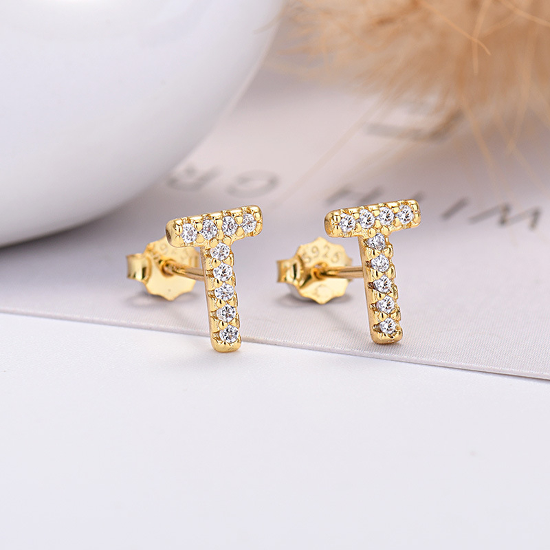 26-letter Zircon Earrings  Uppercase Letters