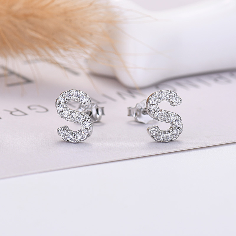 26-letter Zircon Earrings  Uppercase Letters