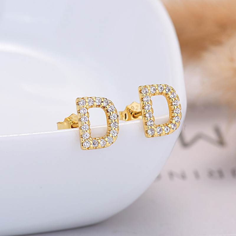 26-letter Zircon Earrings  Uppercase Letters