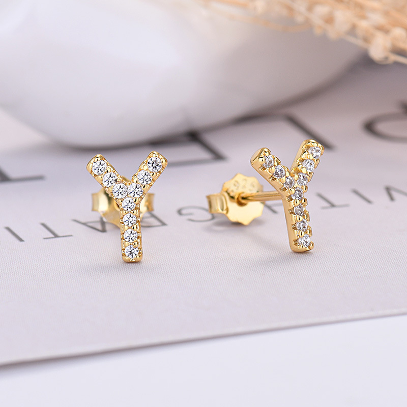 26-letter Zircon Earrings  Uppercase Letters
