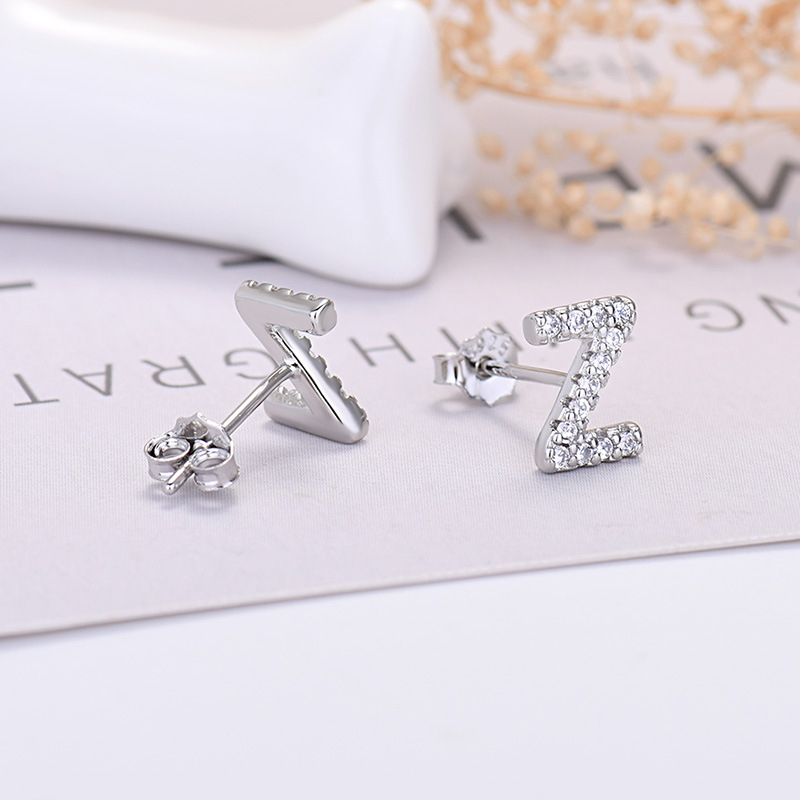 26-letter Zircon Earrings  Uppercase Letters