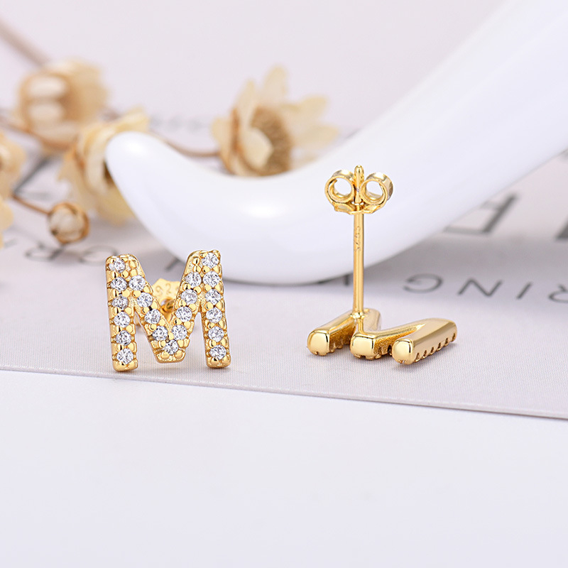26-letter Zircon Earrings  Uppercase Letters