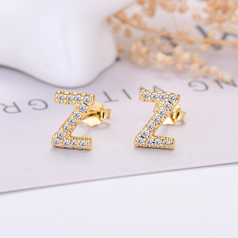 26-letter Zircon Earrings  Uppercase Letters