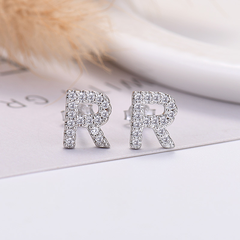 26-letter Zircon Earrings  Uppercase Letters