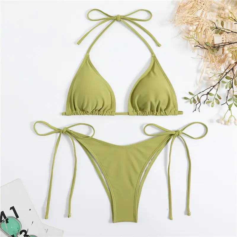 Solid Color Swimsuit, Split Foam Fabric, Triangle Bikini