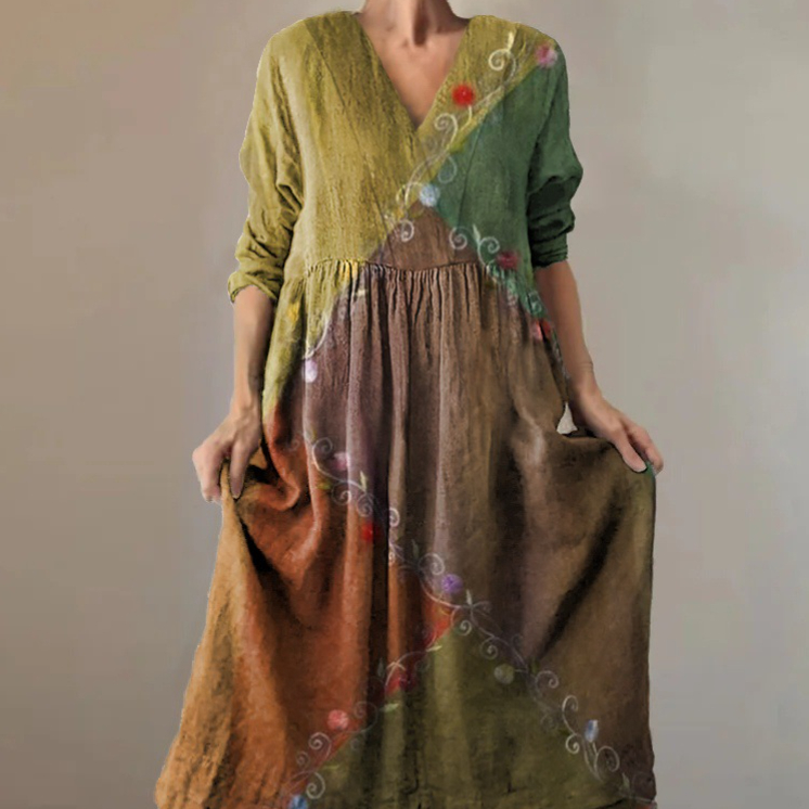 Womens Fashion Off-Shoulder Printed Three-Quarter Sleeve Swing Dress