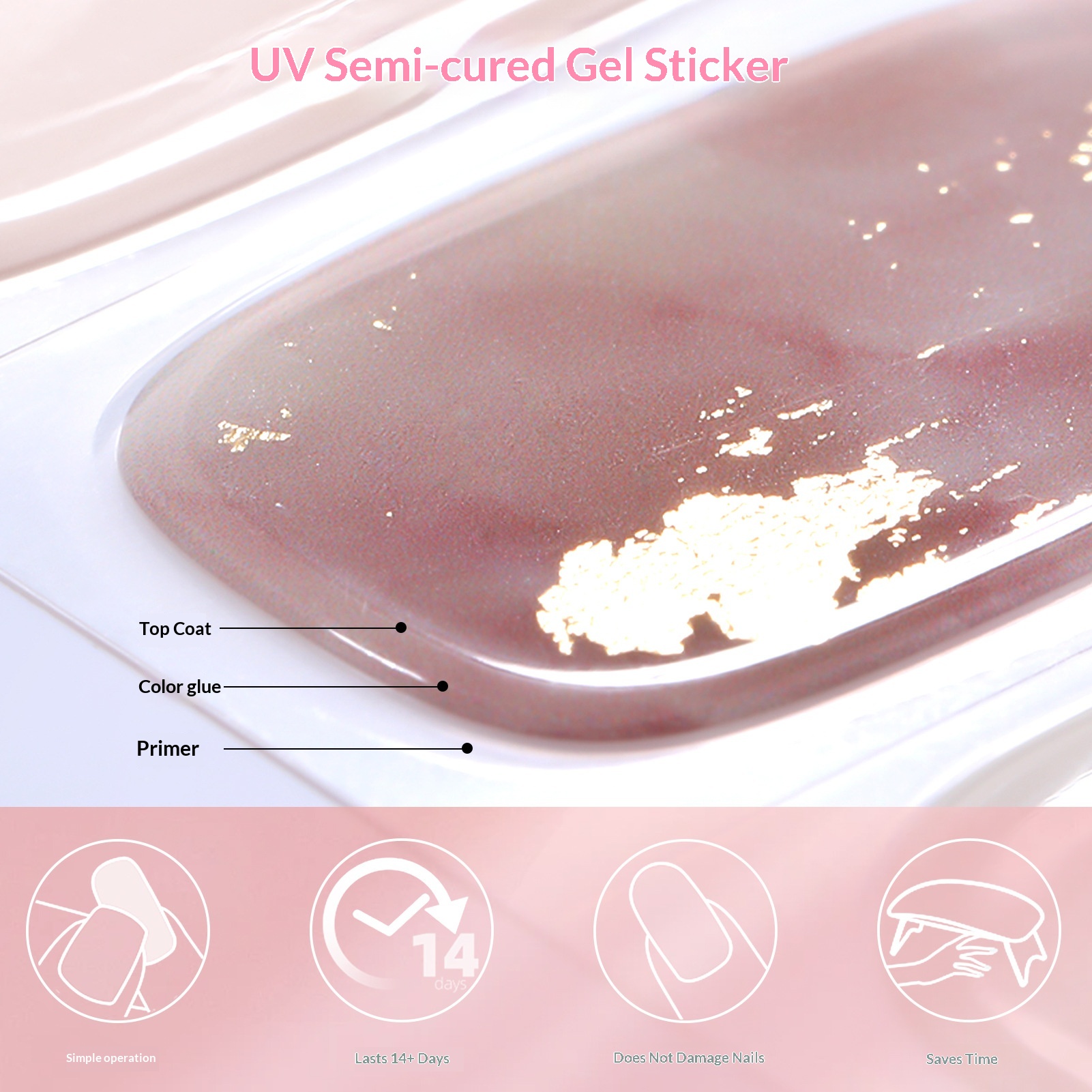 Glitter Gel Nail Stickers Waterproof And Long-lasting UV-cured