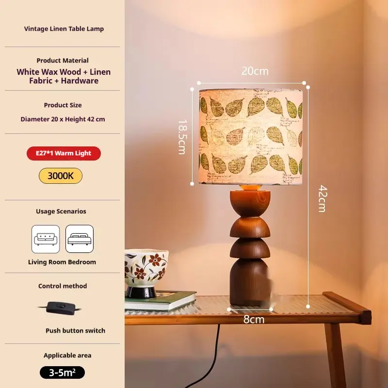 Mid-century Modern Vintage Bedroom Bedside Ambient Solid Wood Table Lamp