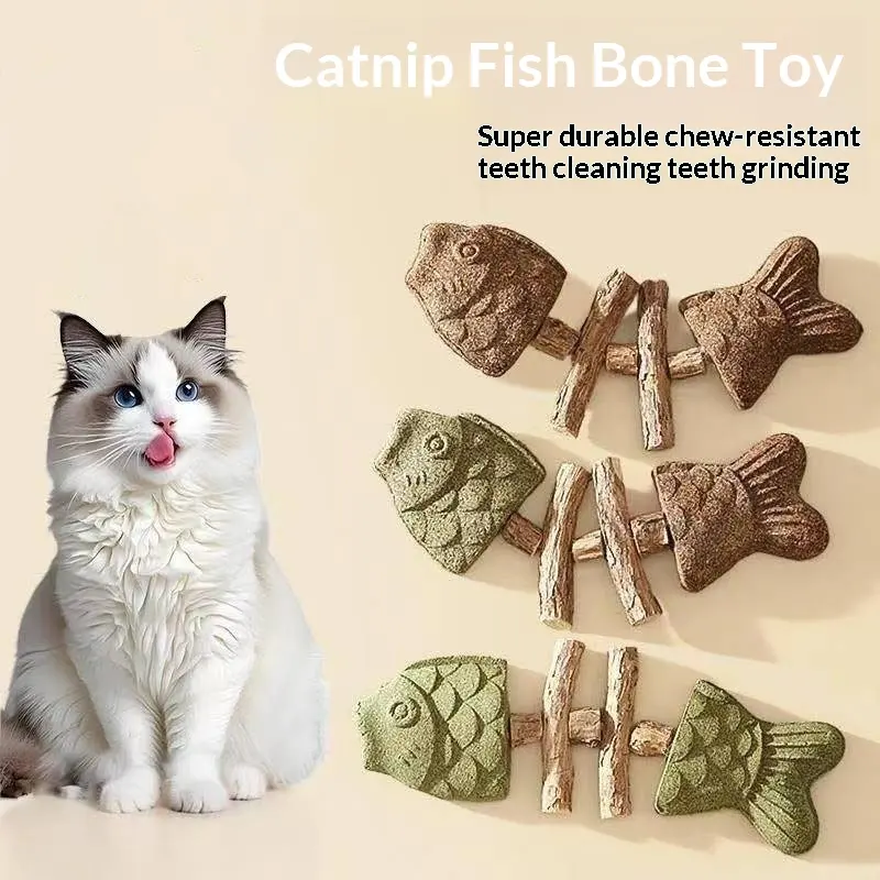 Mint-flavored Fishbone-shaped Catnip Teething Stick Realistic Fish