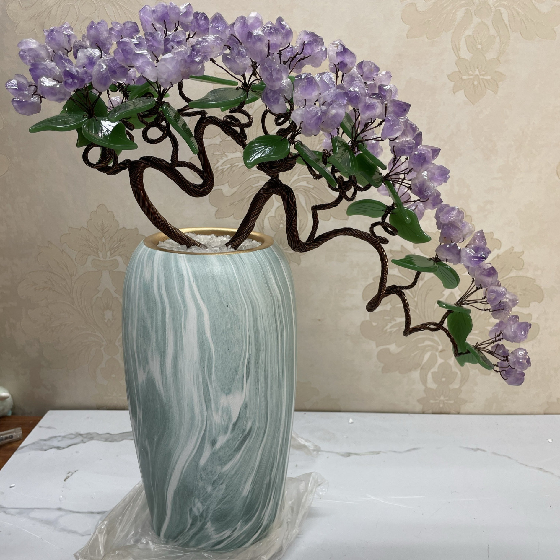 Natural Amethyst Light-Luxury Nordic Decorative Piece European-style High-end Ceramic Vase Fortune Tree