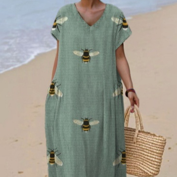 Plus Size Women's Blouse Pocket Short Sleeve Dress