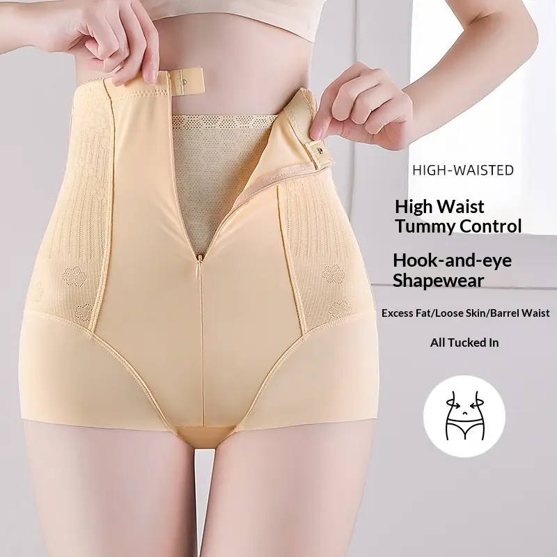 Plus-size High-waist Jacquard Zip-front Tummy-control Pants