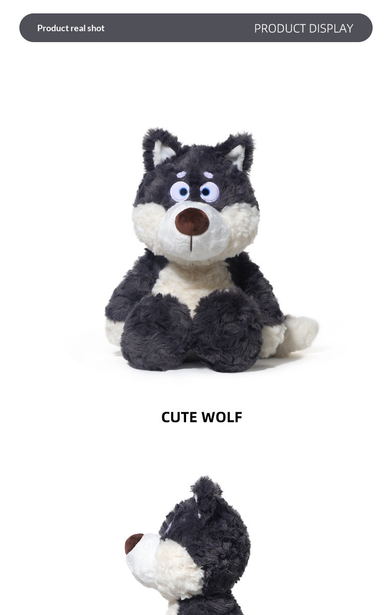 Gray Wolf Plush Toy Adorably Goofy Little Wolf, Super Cute